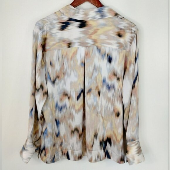 NIC+ZOE Woven Ikat Button Front Blouse XL Beige Tan Office Casual F211644 - Picture 8 of 8